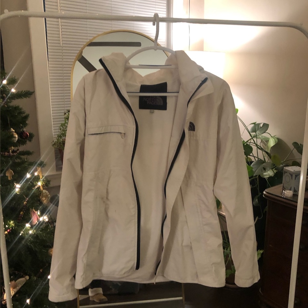 Fleece Waterproof North Face running jacket - size Small - white - zipper broken